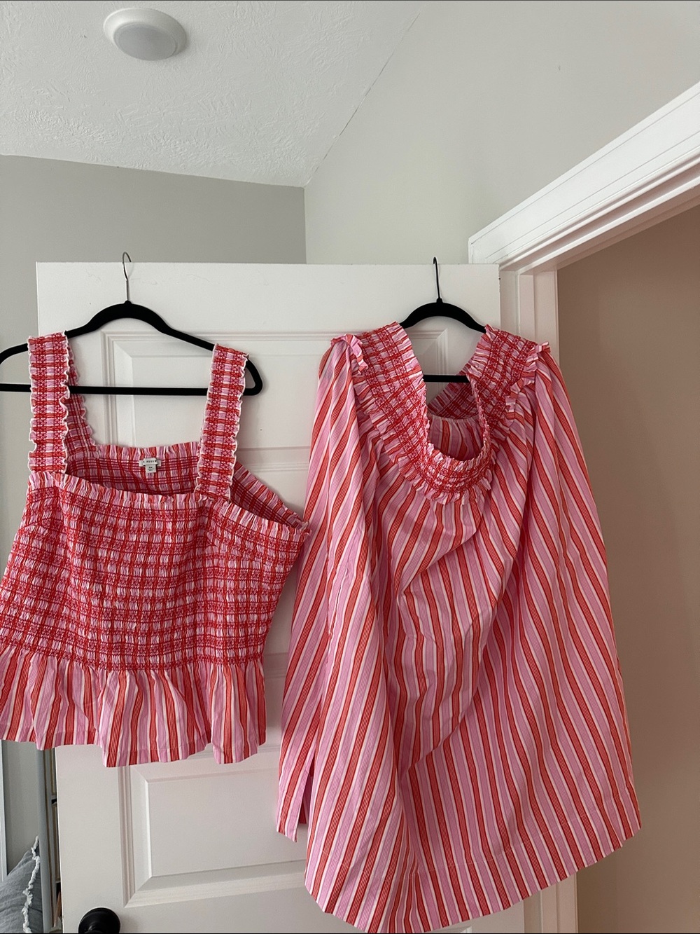 Women's Pink Striped Smocked Skirt Set